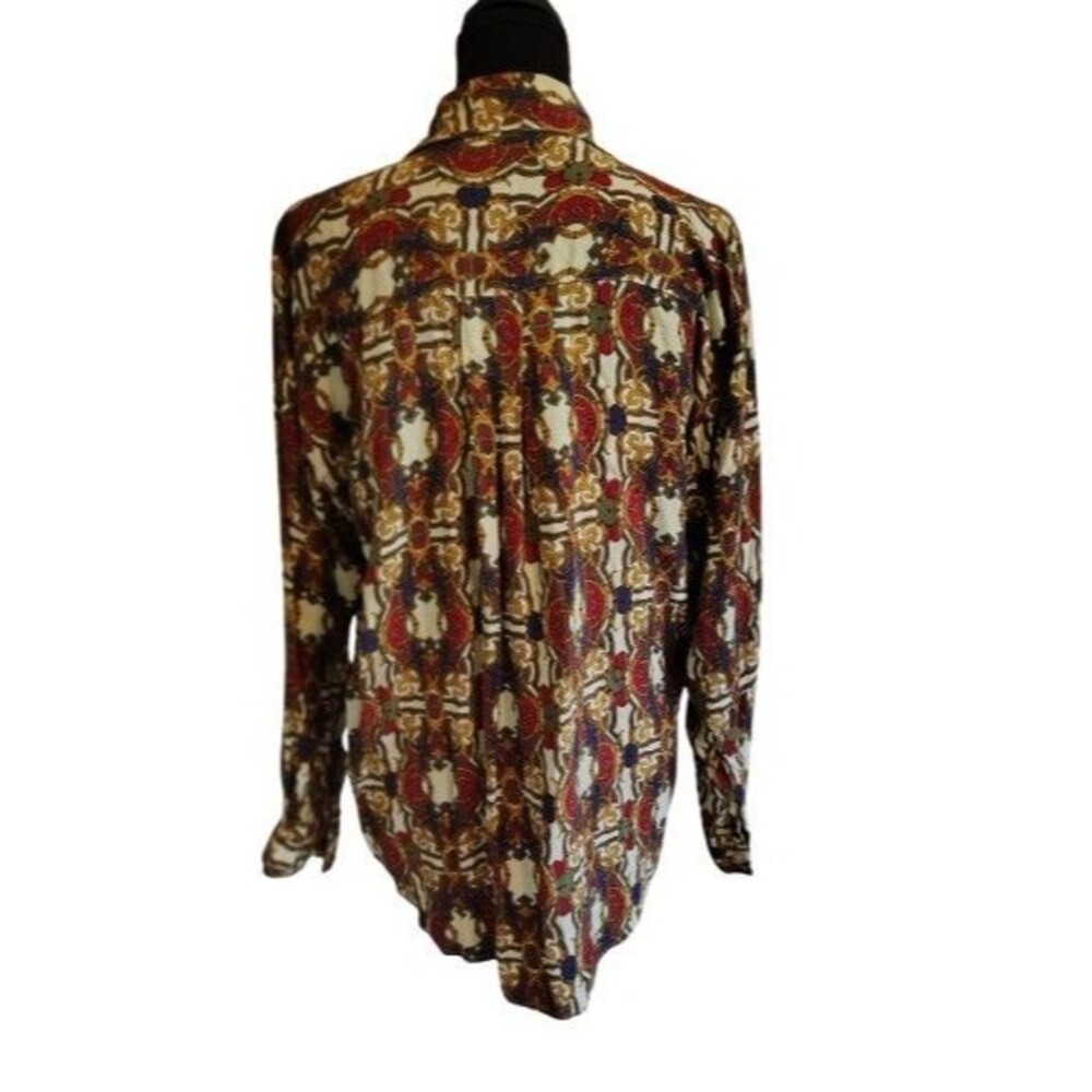 Vintage 90s Workwear Clothing Co Rayon Baroque Chain Print Button Up Shirt... - Picture 3 of 10
